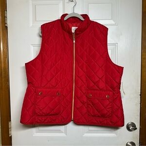 Womens St John's Bay‎ Cabaret Red Light Quilt Zip Vest Gold Hardwear 2X NWT